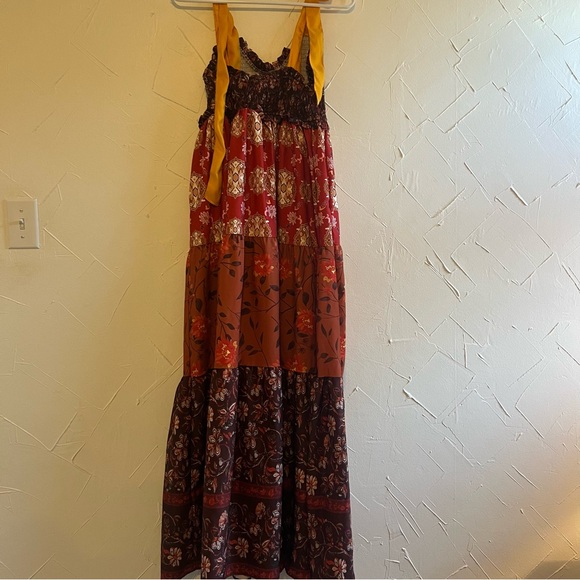 Boho Dark Floral Maxi Dress with Tie Straps Size M - Picture 7 of 8